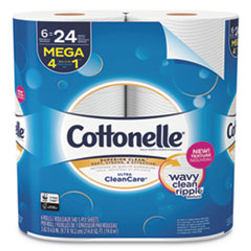 Cottonelle Ultra CleanCare Toilet Paper  Strong Tissue  Mega Rolls  Septic Safe  1-Ply  White  340 Sheets Roll  6 Rolls Pack  6 Packs CT (KCC47747)