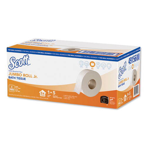 Scott Essential 100  Recycled Fiber JRT Bathroom Tissue  Septic Safe  2-Ply  White  1000 ft  4 Rolls Carton (KCC49156)
