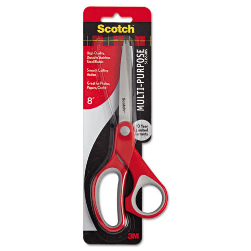 Scotch Multi-Purpose Scissors  8  Long  3 38  Cut Length  Gray Red Straight Handle (MMM1428)