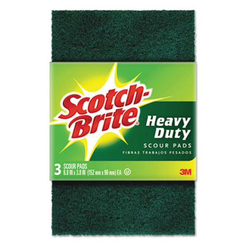 Scotch-Brite Heavy-Duty Scour Pad  3 8w x 6 L  Green  3 Pack  10 Packs Carton (MMM22310CT)