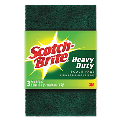 Scotch-Brite Heavy-Duty Scour Pad  3 8w x 6 L  Green  3 Pack  10 Packs Carton (MMM22310CT)