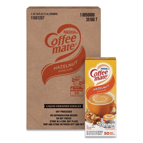 Coffee mate Liquid Coffee Creamer  Hazelnut  0 38 oz Mini Cups  50 Box  4 Boxes Carton  200 Total Carton (NES35180CT)
