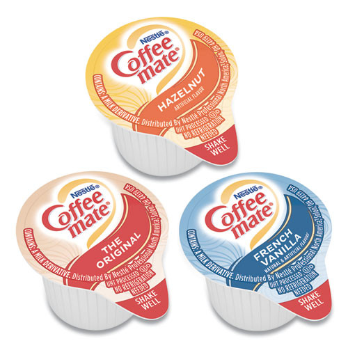 Coffee mate Liquid Coffee Creamer  French Vanilla Hazelnut Original  0 38 oz Mini Cups  150 Cups Carton (NES46193CT)