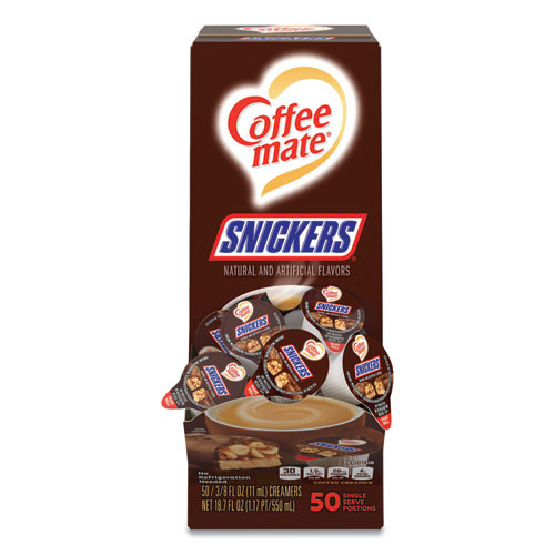 Coffee mate Liquid Coffee Creamer  Snickers  0 38 oz Mini Cups  200 Cups Carton (NES61425CT)