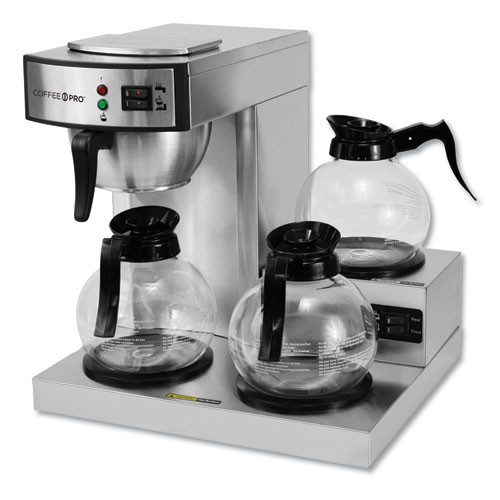 Coffee Pro Three-Burner Low Profile Institutional Coffee Maker  Stainless Steel  36 Cups (OGFCPRLG)