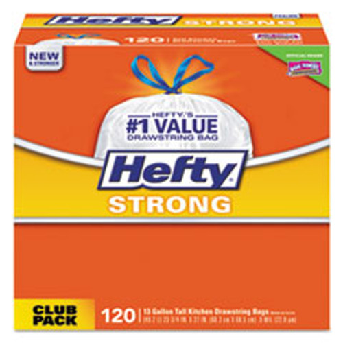 Hefty Strong Tall Kitchen Drawstring Bags  13 gal  0 9 mil  24  x 27 75   White  120 Box (PCTE84562)