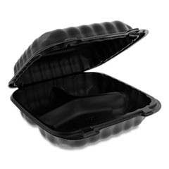 Pactiv EarthChoice SmartLock Microwavable Hinged Lid Containers  3 Compartment  8 3 x 8 3 x 3 4  Black  200 Carton (PCTYCNB08030000)