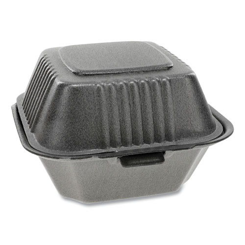 Pactiv SmartLock Foam Hinged Containers  Sandwich  5 75 x 5 75 x 3 25  1-Compartment  Black  504 Carton (PCTYHLB06000000)