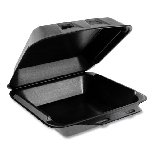 Pactiv SmartLock Foam Hinged Containers  Medium  8 x 8 5 x 3  1-Compartment  Black  150 Carton (PCTYHLB08010000)