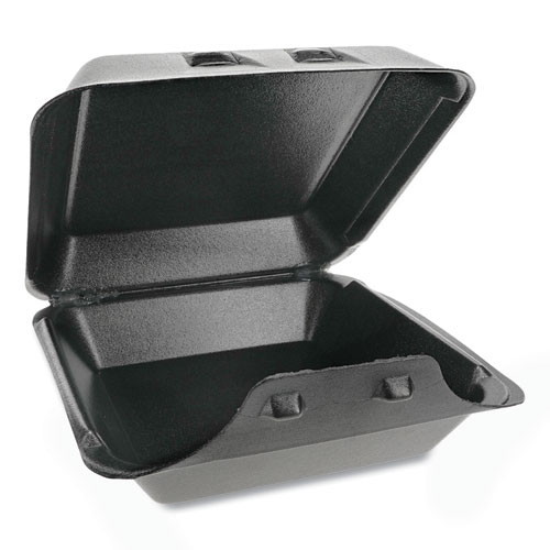 Pactiv SmartLock Foam Hinged Containers  Large  9 x 9 13 x 3 25  1-Compartment  Black  150 Carton (PCTYHLB09010000)