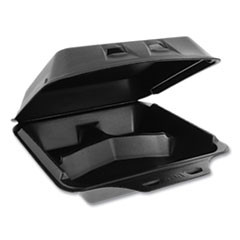 Pactiv SmartLock Foam Hinged Containers  Large  9 x 9 5 x 3 25  3-Compartment  Black  150 Carton (PCTYHLB09030000)