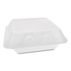 Pactiv SmartLock Foam Hinged Containers  Medium  8 x 8 5 x 3  3-Compartment  White  150 Carton (PCTYHLW08030000)