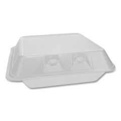 Pactiv SmartLock Foam Hinged Containers  Large  9 x 9 25 x 3 25  3-Compartment  White  150 Carton (PCTYHLW09030000)