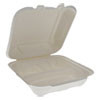Pactiv EarthChoice Bagasse Hinged Lid Container  7 8 x 7 8 x 2 8  3-Compartment  Natural  150 Carton (PCTYMCH08030001)