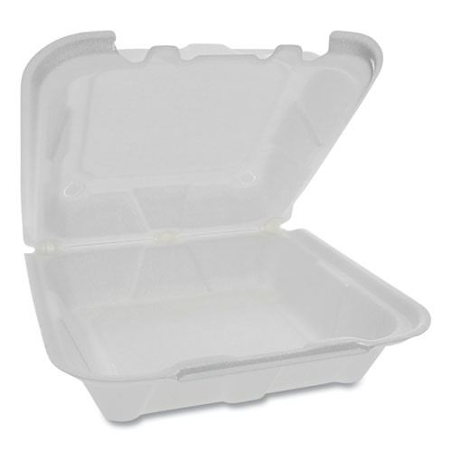 Pactiv Foam Hinged Lid Containers  Dual Tab Lock  8 42 x 8 15 x 3  1-Compartment  White  150 Carton (PCTYTD188010000)