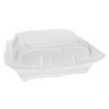Pactiv Foam Hinged Lid Containers  Dual Tab Lock  8 42 x 8 15 x 3  3-Compartment  White  150 Carton (PCTYTD188030000)
