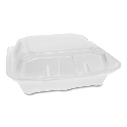 Pactiv Foam Hinged Lid Containers  Dual Tab Lock  8 42 x 8 15 x 3  3-Compartment  White  150 Carton (PCTYTD188030000)