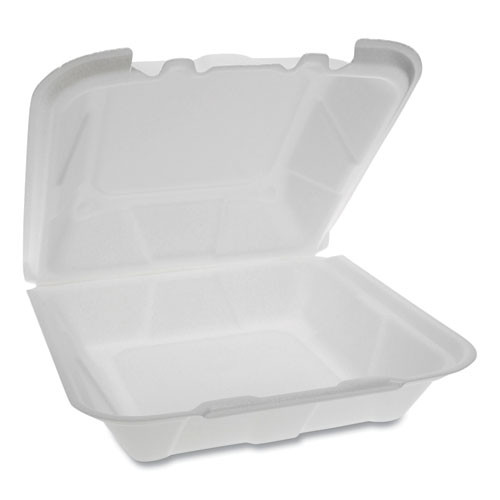 Pactiv Foam Hinged Lid Containers  Dual Tab Lock  9 13 x 9 x 3 25  1-Compartment  White  150 Carton (PCTYTD199010000)