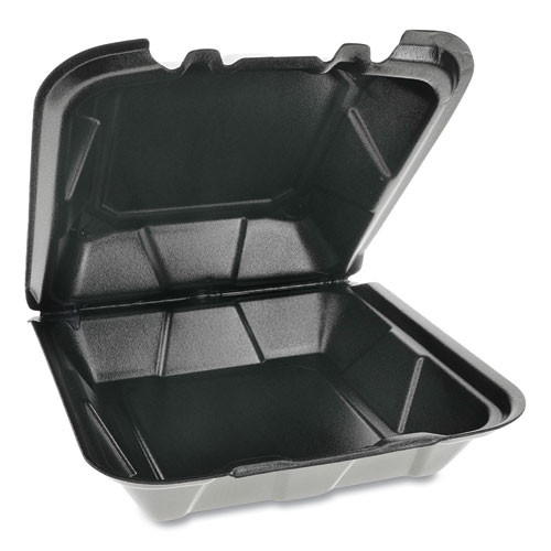 Pactiv Foam Hinged Lid Containers  Dual Tab Lock  9 x 9 x 3 25  1-Compartment  Black  150 Carton (PCTYTDB99010000)