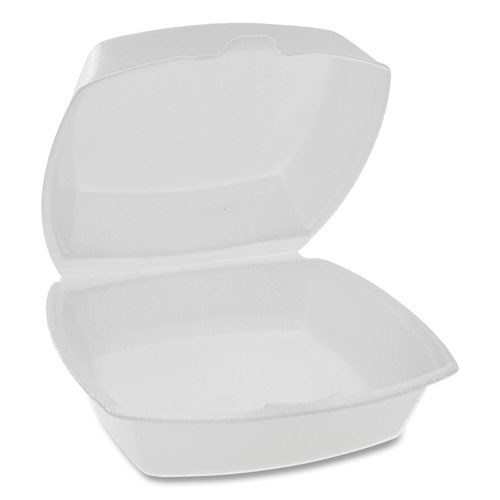 Pactiv Foam Hinged Lid Containers  Single Tab Lock  6 38 x 6 38 x 3  1-Compartment  White  500 Carton (PCTYTH100800000)