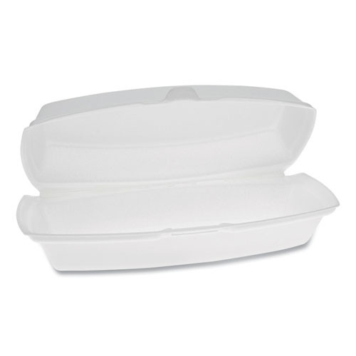 Pactiv Foam Hinged Lid Containers  Single Tab Lock Hot Dog  7 25 x 3 x 2  1-Compartment  White  504 Carton (PCTYTH100980000)