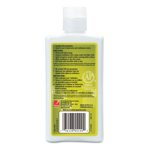 Quartet Whiteboard Conditioner Cleaner for Dry Erase Boards  8 oz Bottle (QRT551)