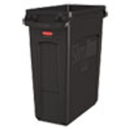Rubbermaid Commercial Slim Jim with Venting Channels  Rectangular  16 gal  Plastic  Black (RCP1955959)