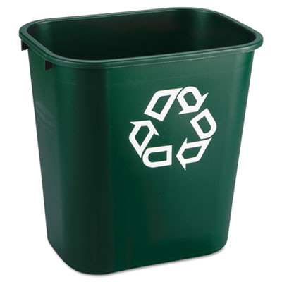 Rubbermaid Commercial Deskside Paper Recycling Container  Rectangular  Plastic  7 gal  Green (RCP295606GREEA)