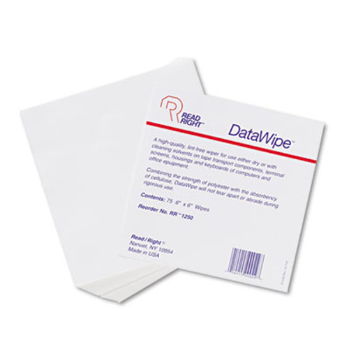 Read Right DataWipe Office Equipment Cleaner  Cloth  6 x 6  White  75 Pack (REARR1250)