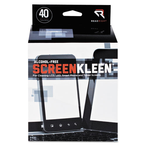 Read Right ScreenKleen Alcohol-Free Wet Wipes  Cloth  5 x 5  40 Box (REARR1391)