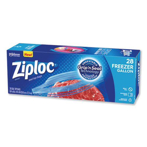 Ziploc Zipper Freezer Bags  1 gal  2 7 mil  9 6  x 12 1   Clear  28 Box (SJN314445BX)