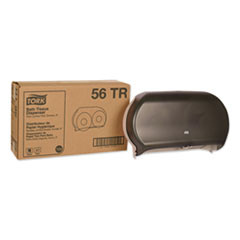 Tork Twin Jumbo Roll Bath Tissue Dispenser  19 29 x 5 51 x 11 83  Smoke Gray (TRK56TR)
