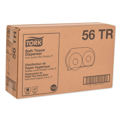 Tork Twin Jumbo Roll Bath Tissue Dispenser  19 29 x 5 51 x 11 83  Smoke Gray (TRK56TR)