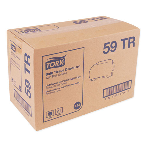 Tork Twin Standard Roll Bath Tissue Dispenser 12 75 x 5 57 x 8 25  Smoke (TRK59TR)