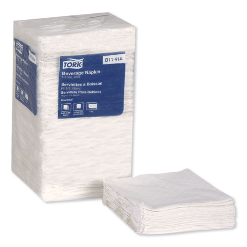 Tork Universal Beverage Napkin  1-Ply 9 125x9 125  1 4 Fold Poly-Pack White  4000 CT (TRKB1141A)