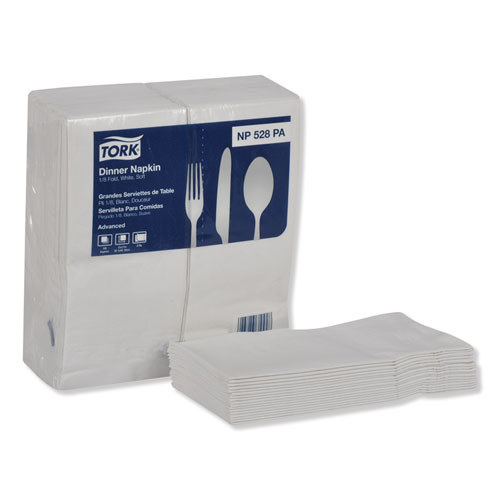 Tork Advanced Dinner Napkins  2-Ply  15  x 17   1 8 Fold  White  100 PK  28 PK CT (TRKNP528PA)