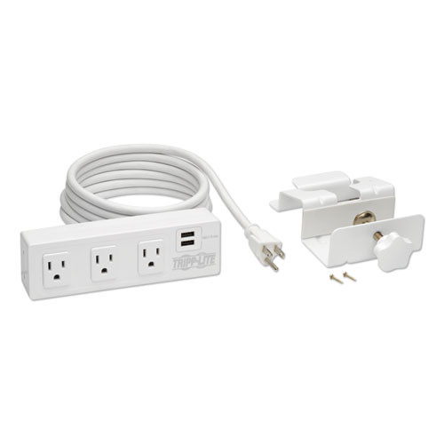 Tripp Lite Three-Outlet Surge Protector with Two USB Ports  10 ft Cord  510 Joules  White (TRPTLP310USBCW)