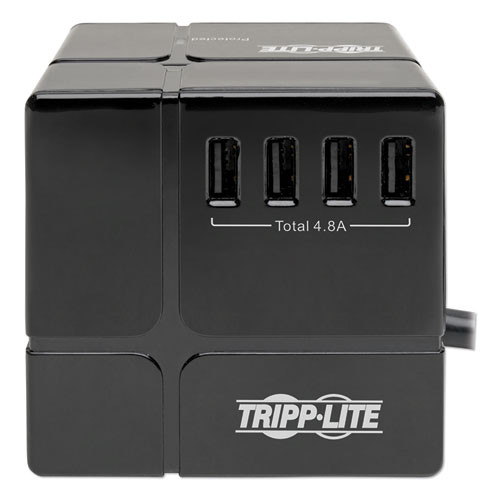 Tripp Lite Three-Outlet Power Cube Surge Protector with Six USB-A Ports  6 ft Cord  540 Joules  Black (TRPTLP366CUBEUS)