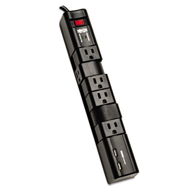 Tripp Lite Protect It  Surge Protector  6 Outlets 2 USB  8 ft  Cord  1080 Joules  Black (TRPTLP608RUSBB)