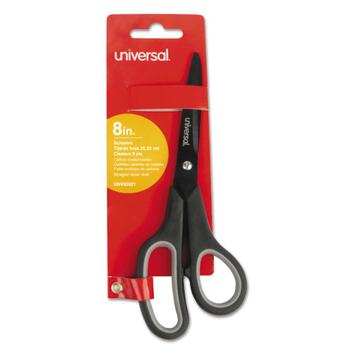 Universal Industrial Carbon Blade Scissors  8  Long  3 5  Cut Length  Black Gray Straight Handle (UNV92021)