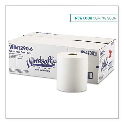 Windsoft Hardwound Roll Towels  8 x 800 ft  White  6 Rolls Carton (WIN12906B)