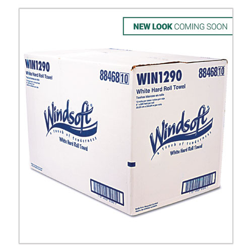 Windsoft Hardwound Roll Towels  8 x 800 ft  White  12 Rolls Carton (WIN1290B)