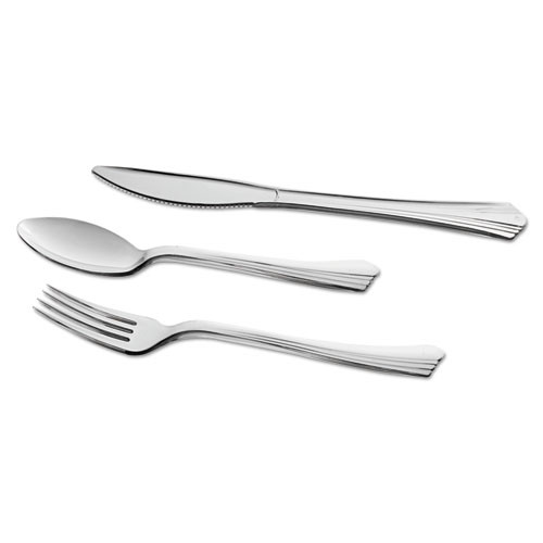 WNA Reflections Heavyweight Plastic Utensils  Fork  Silver  7   40 pack (WNAREF320FKPK)