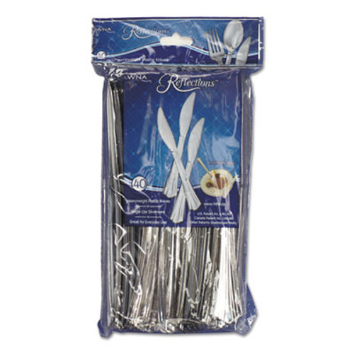 WNA Reflections Heavyweight Plastic Utensils  Knife  Silver  7 1 2   40 Pack (WNAREF320KNPK)