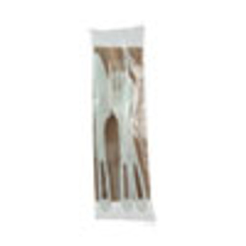World Centric TPLA Compostable Cutlery  Knife Fork Spoon Napkin  6   White  250 Carton (WORASPSTN)