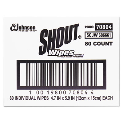 SC Johnson Shout Wipe & Go Instant Stain Remover, 4.7 x 5.9, 80  Packets/Carton, SJN686661