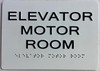 ELEVATOR MOTOR ROOM  with Raised letters/Image & Grade 2 Braille - Includes Red Adhesive pad for Easy Installation - The sensation line