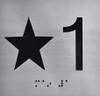 Star 1 - Elevator floor number Jamb Plate sign with braille and raised letter size 4x4 inch -The sensation line ( silver/black)