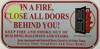 FDNY  Safety Sign, New York in a Fire, Close All Doors Behind You  Safety Sign, Meets NYC Admin Code 15-135