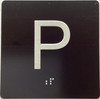 Floor P ( parking )- Elevator floor number Jamb Plate sign with braille and raised letter size 4x4 inch -The sensation line ( Black/silver )
